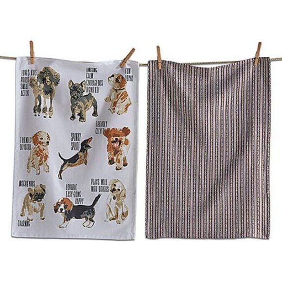 TAG Friendly Dogs Flour Sack Dishtowels — Set of 2 — Dog Print + Plaid — 100% Co - Picture 3 of 3